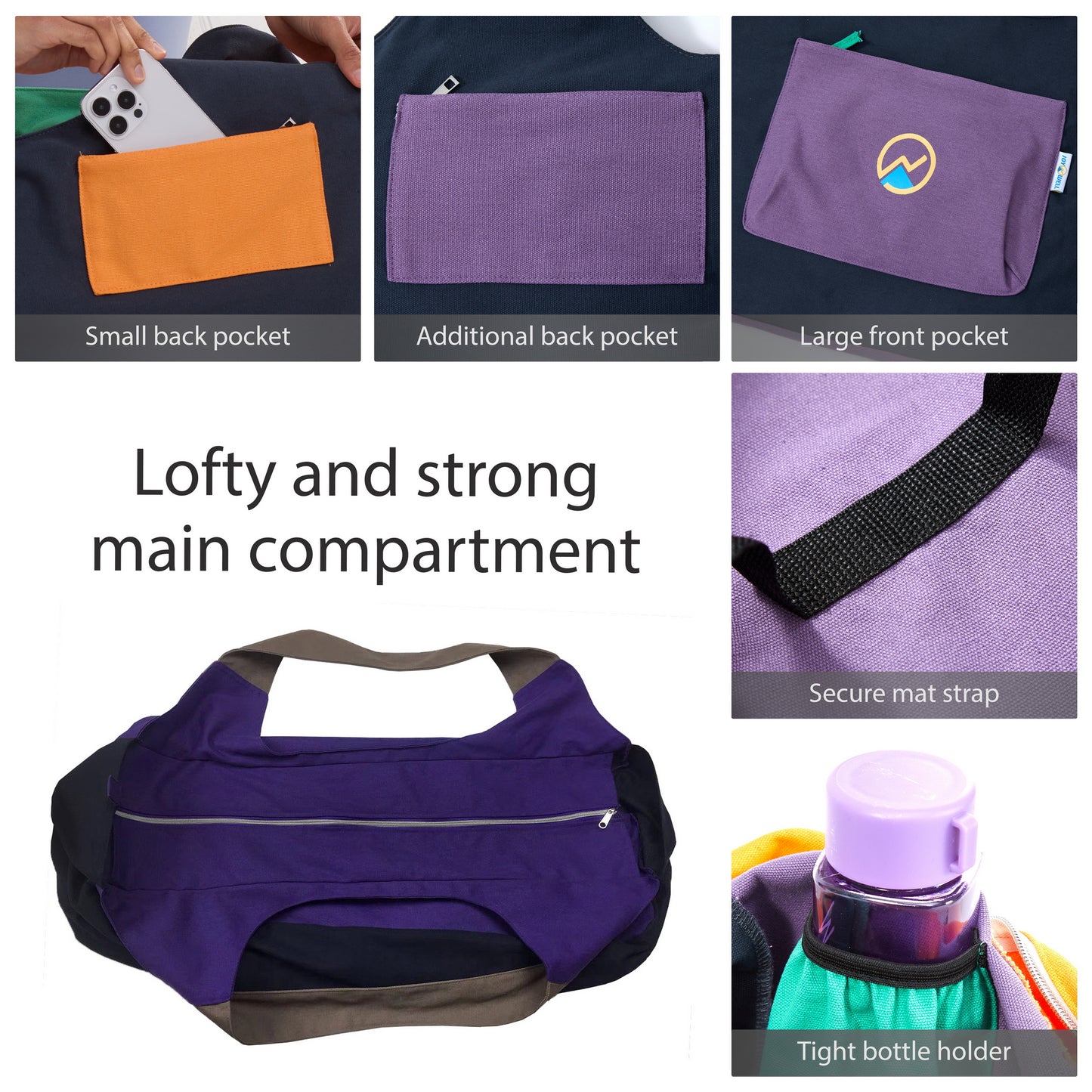 JoYnWell Yoga Bags and Carriers Fits All Your Stuff, PURPLE Extra Large Yoga Mat Bag Carrier, Full Zip Yoga Mat Bag, 3 Pockets Yoga Bag, Yoga Mat Carrier and Yoga Tote Bag