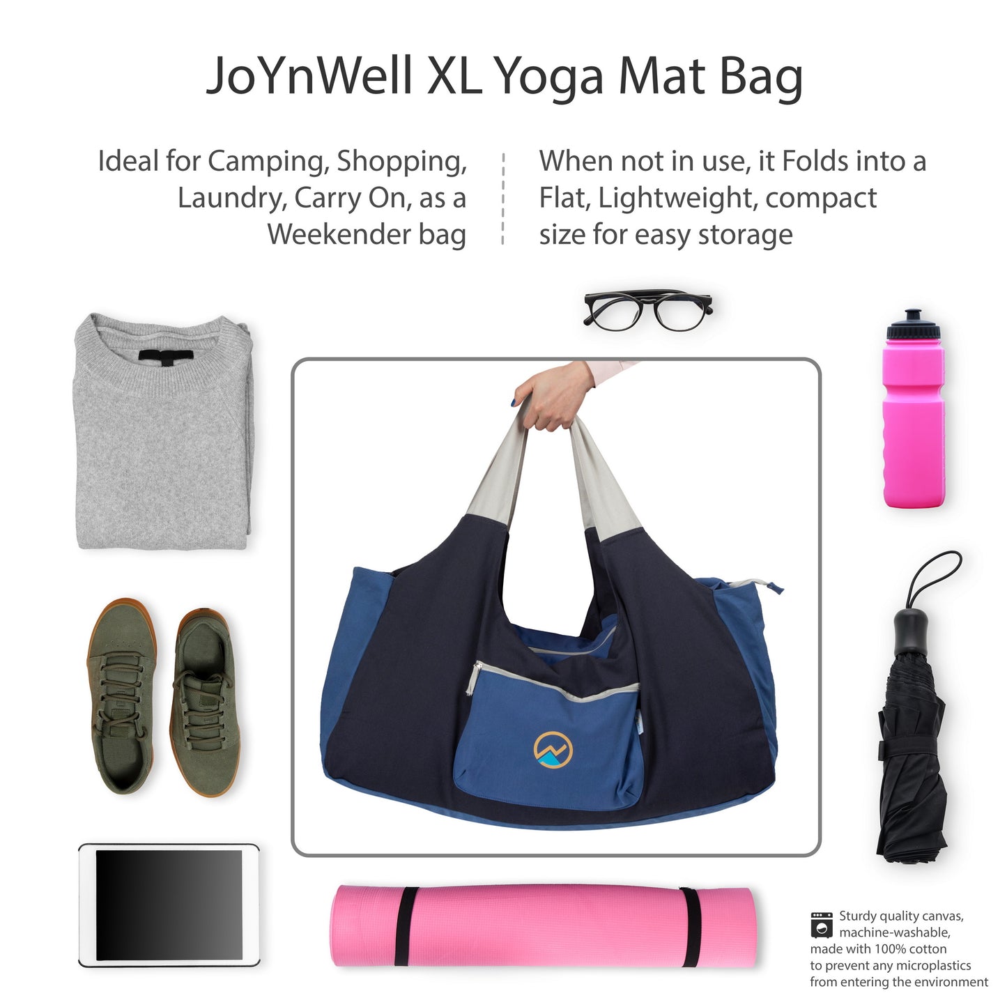 JoYnWell Yoga Bags and Carriers Fits All Your Stuff, BLUE Extra Large Yoga Mat Bag Carrier, Full Zip Yoga Mat Bag, 3 Pockets Yoga Bag, Yoga Mat Carrier and Yoga Tote Bag