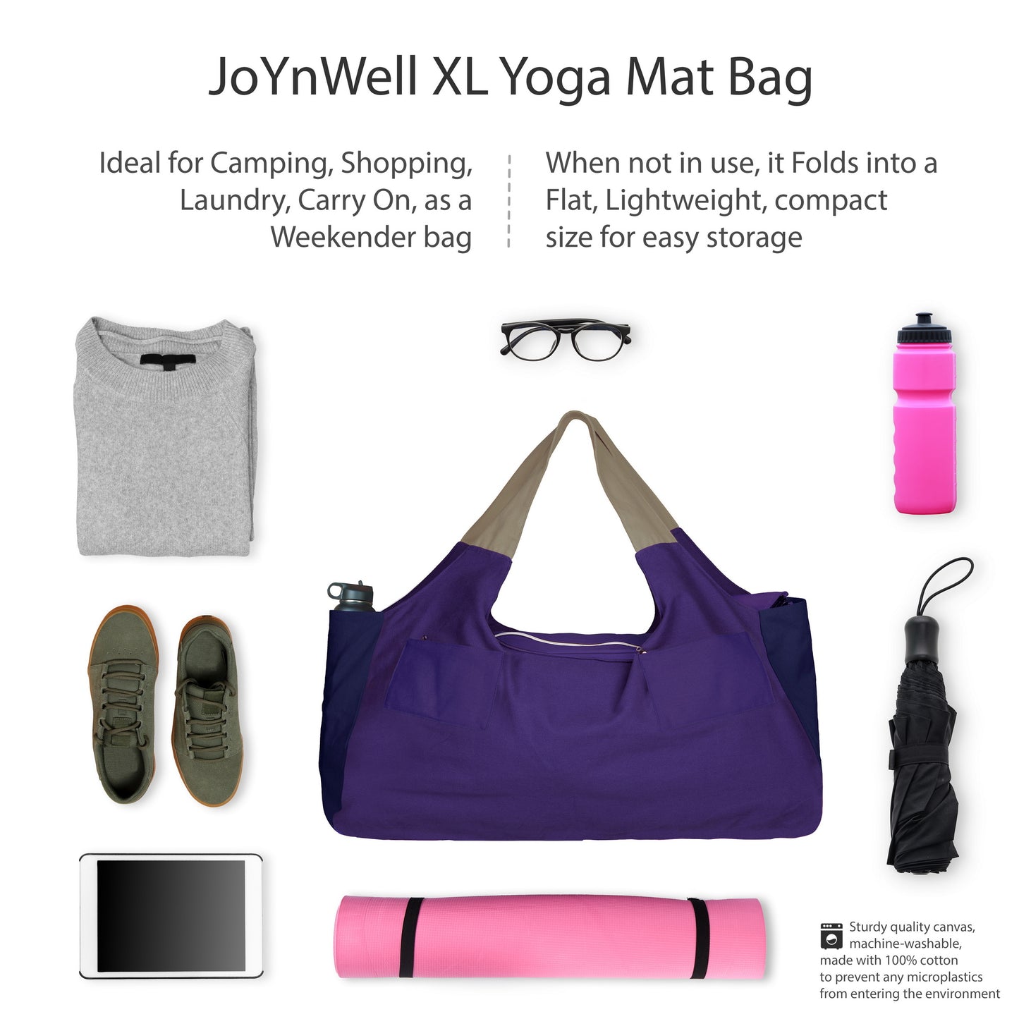 JoYnWell Yoga Bags and Carriers Fits All Your Stuff, PURPLE Extra Large Yoga Mat Bag Carrier, Full Zip Yoga Mat Bag, 3 Pockets Yoga Bag, Yoga Mat Carrier and Yoga Tote Bag