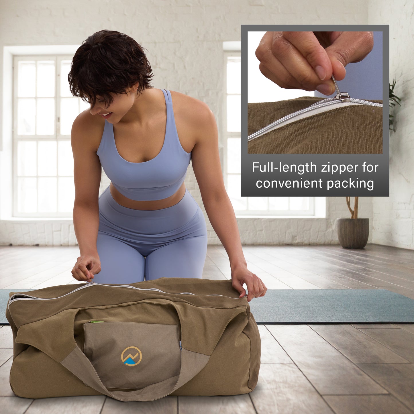 JoYnWell Yoga Bags and Carriers Fits All Your Stuff, KHAKI Extra Large Yoga Mat Bag Carrier, Full Zip Yoga Mat Bag, 3 Pockets Yoga Bag, Yoga Mat Carrier and Yoga Tote Bag