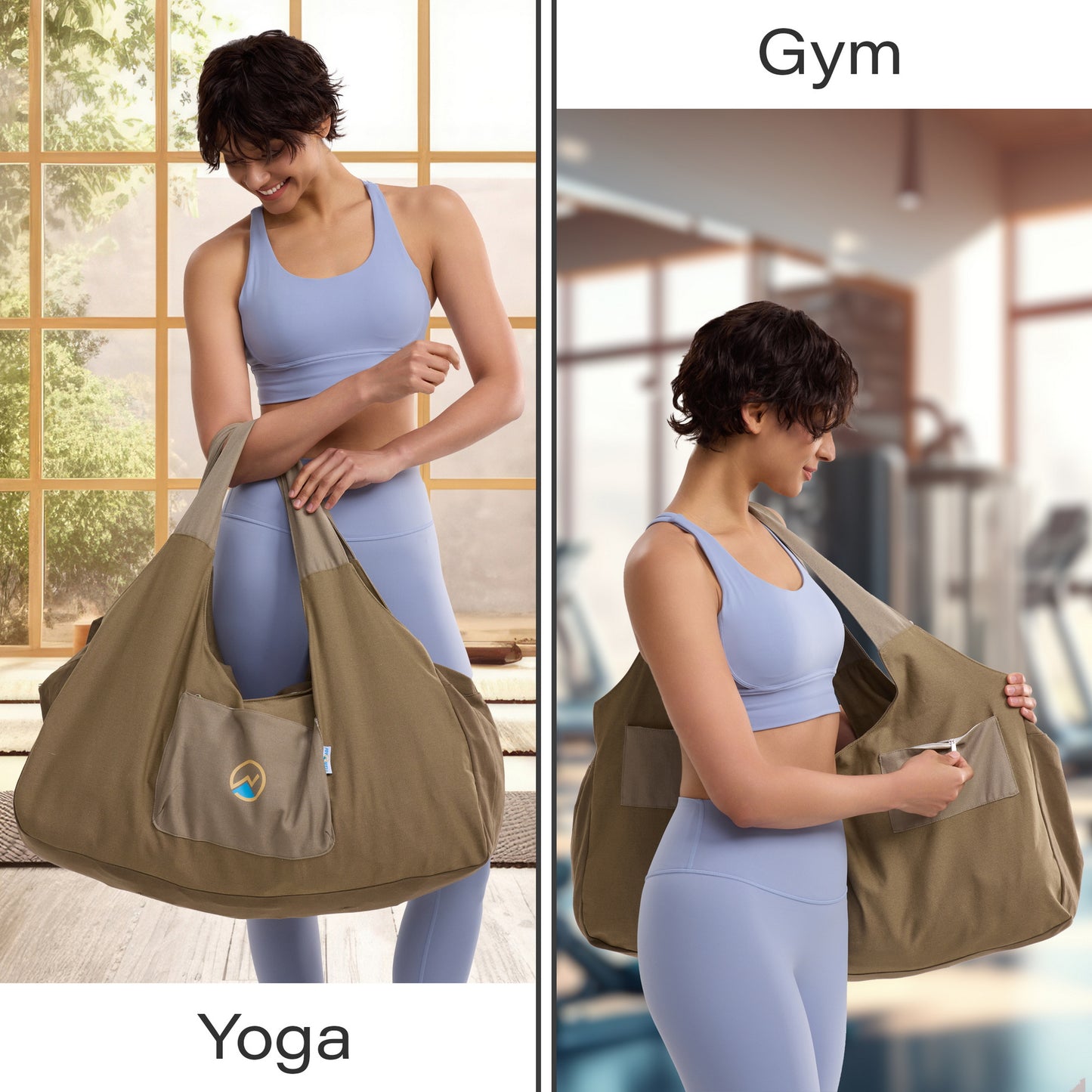 JoYnWell Yoga Bags and Carriers Fits All Your Stuff, KHAKI Extra Large Yoga Mat Bag Carrier, Full Zip Yoga Mat Bag, 3 Pockets Yoga Bag, Yoga Mat Carrier and Yoga Tote Bag