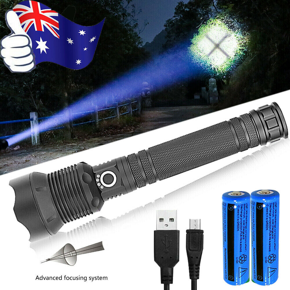 9900000LM Ultra Bright LED Tactical Flashlight 3-Modes Zoom Torch USB Charging