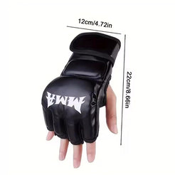 Half Finger Leather Cushion Boxing Training Gloves_10