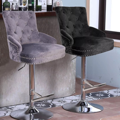 Luxurious Velvet Swivel Bar Stool with Lion Knocker & High Back_0