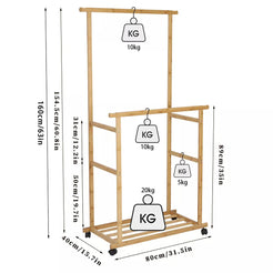 Double-Rail Bamboo Clothes Rack High Low Hanging Rod Organizer_6