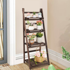 Folding 4 Tier Ladder Shelf Storage Shelving Unit Wooden Bookcase_0