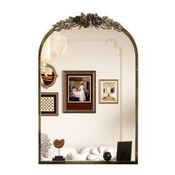 Stunning Baroque Brass Mirror Elegant Resin Rose Design_0