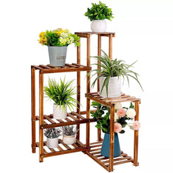 6 Tier Corner Plant Display Stand Wood Flower Pots Shelf Rack_0