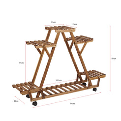 Triangular Plant Shelf 6 Potted Wood Plant Holder Stand Display Storage Rack with Wheels_8