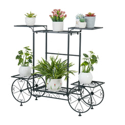 6 Tiers Metal Garden Cart Plant Stand Display Shelf Rack_0