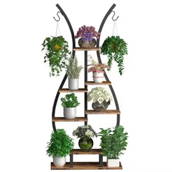 Vase Shape Tall Planter Display RackGarden Plant Stand with 5 Tiers and Hangers_0