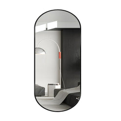 Oval Black Metal Mirror for Modern Bathrooms_0