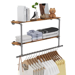 Industrial Pipe Coat Rack with 2 Shelves_0