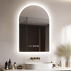 Chic Backlit Bathroom Vanity Mirror with Time and Temperature Display_0