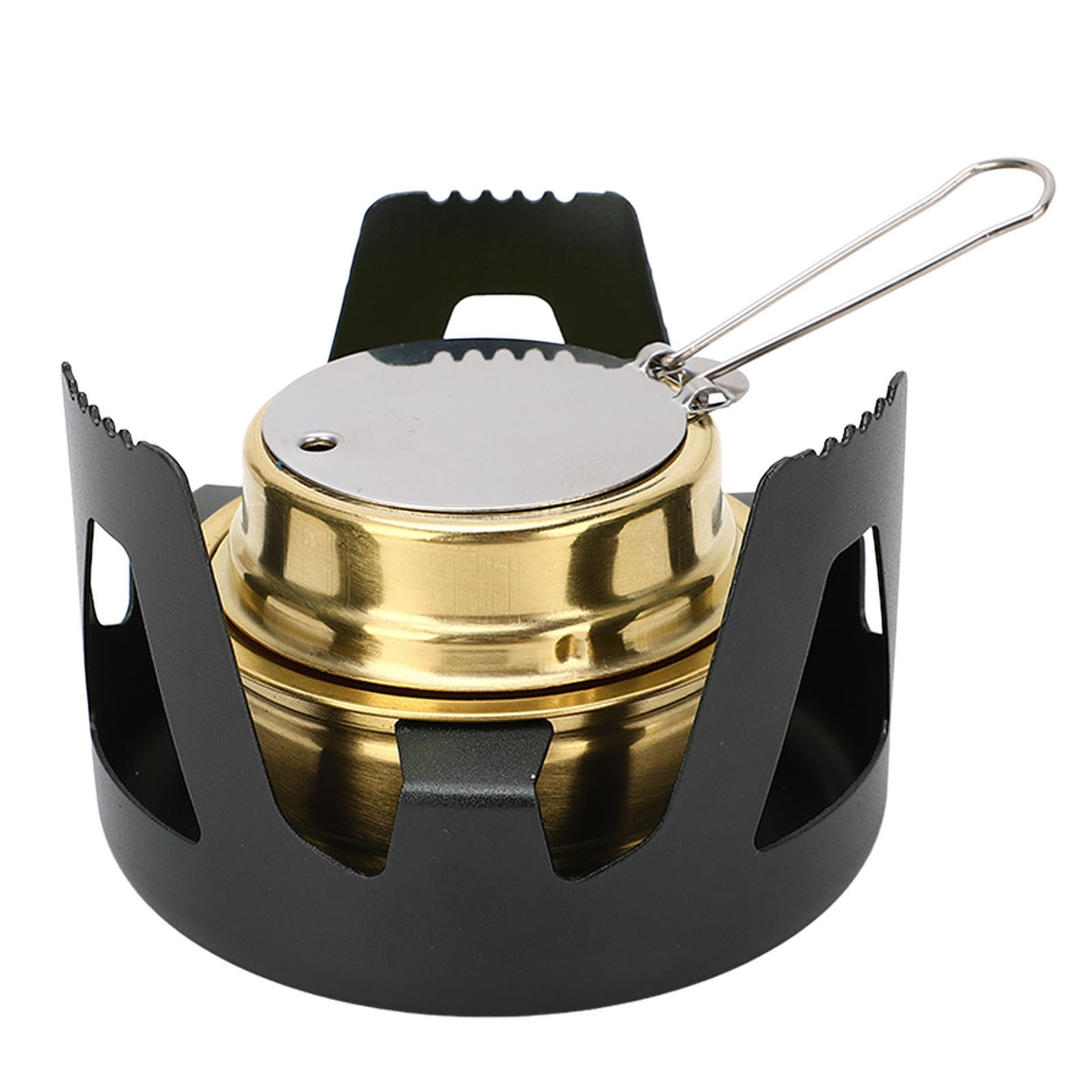 Mini Alcohol Stove Brass Aluminum Alloy Safe Windproof Portable Widely Used Mini Backpacking Stove for Camping Cooking Black