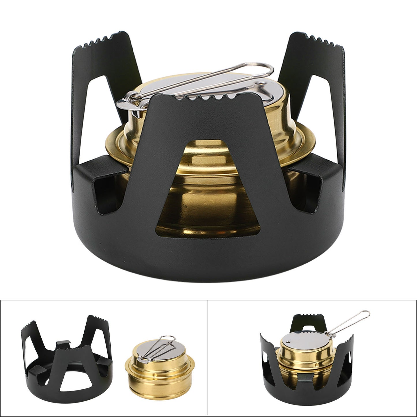 Mini Alcohol Stove Brass Aluminum Alloy Safe Windproof Portable Widely Used Mini Backpacking Stove for Camping Cooking Black