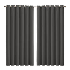 2x Blockout Curtains Panels 3 Layers Charcoal-1861639781688152064