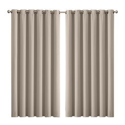 2x Blockout Curtains Panels 3 Layers Beige-1861639781277110272