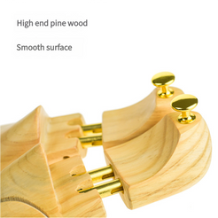 Adjustable Pine Wood Shoe Tree with Brass Knobs, Size EUR 37-38