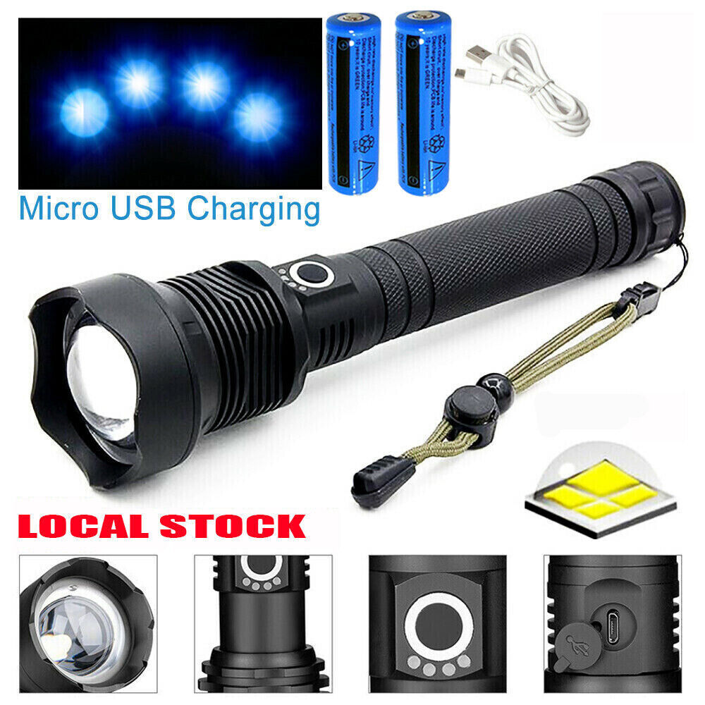 9900000LM Ultra Bright LED Tactical Flashlight 3-Modes Zoom Torch USB Charging