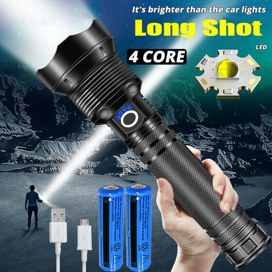 9900000LM Ultra Bright LED Tactical Flashlight 3-Modes Zoom Torch USB Charging